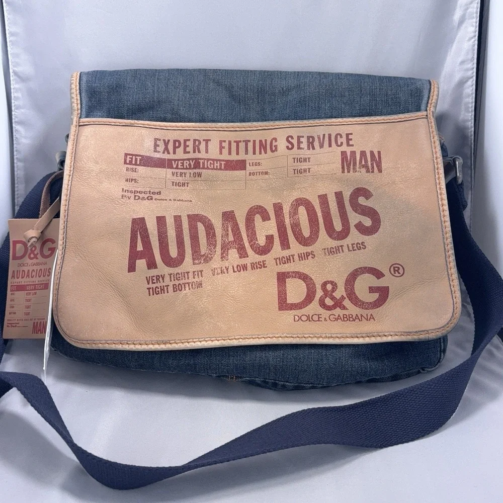 Vintage Dolce & Gabbana Audacious Messenger Bag Blue Denim Y2K Archive Rare